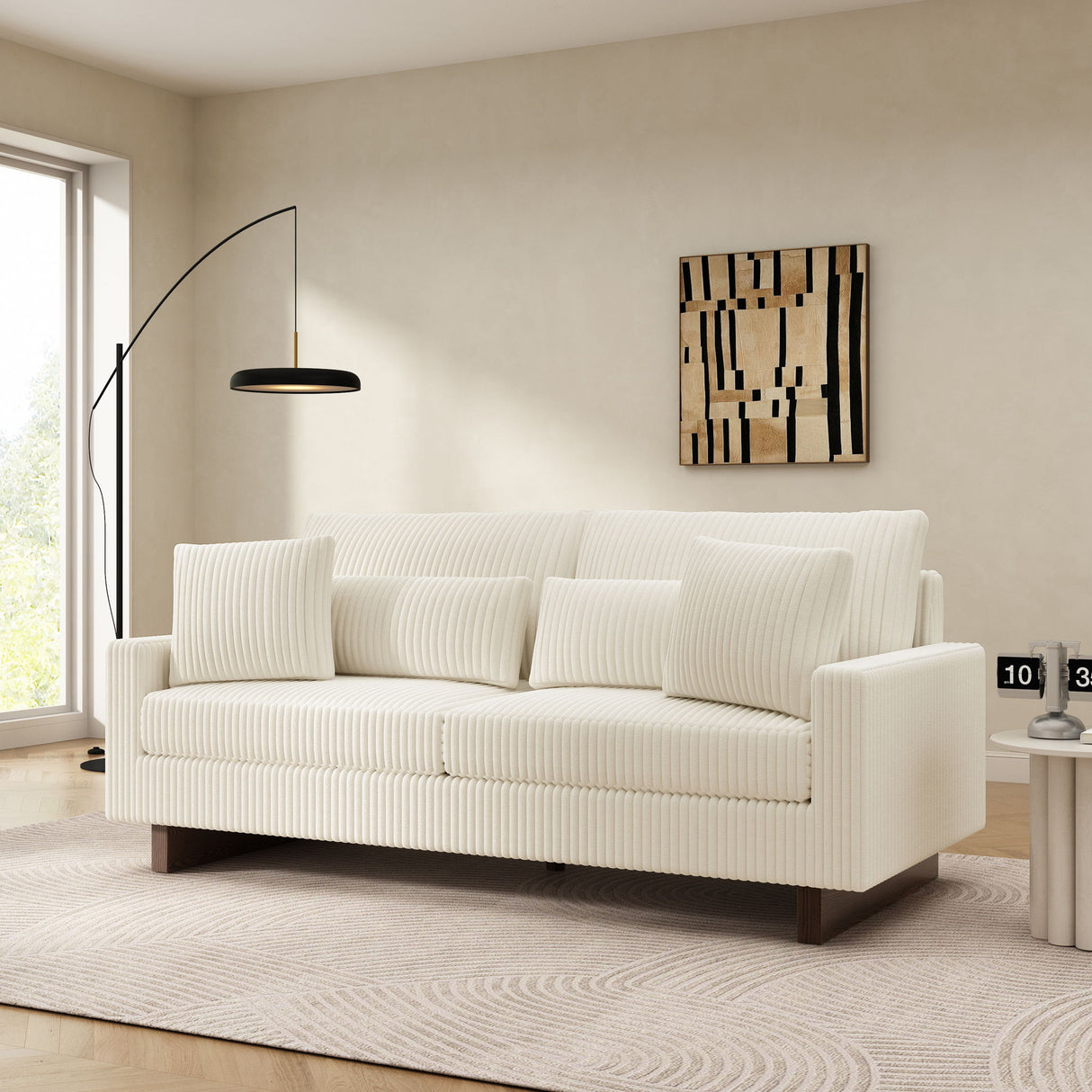 Modern Corduroy Loveseat Sofa With 4 Pillows