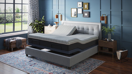 Bt3000 - Flex Head Queen Adjustable Bed Base With Head And Foot Position Adjustment - Blue / Gray