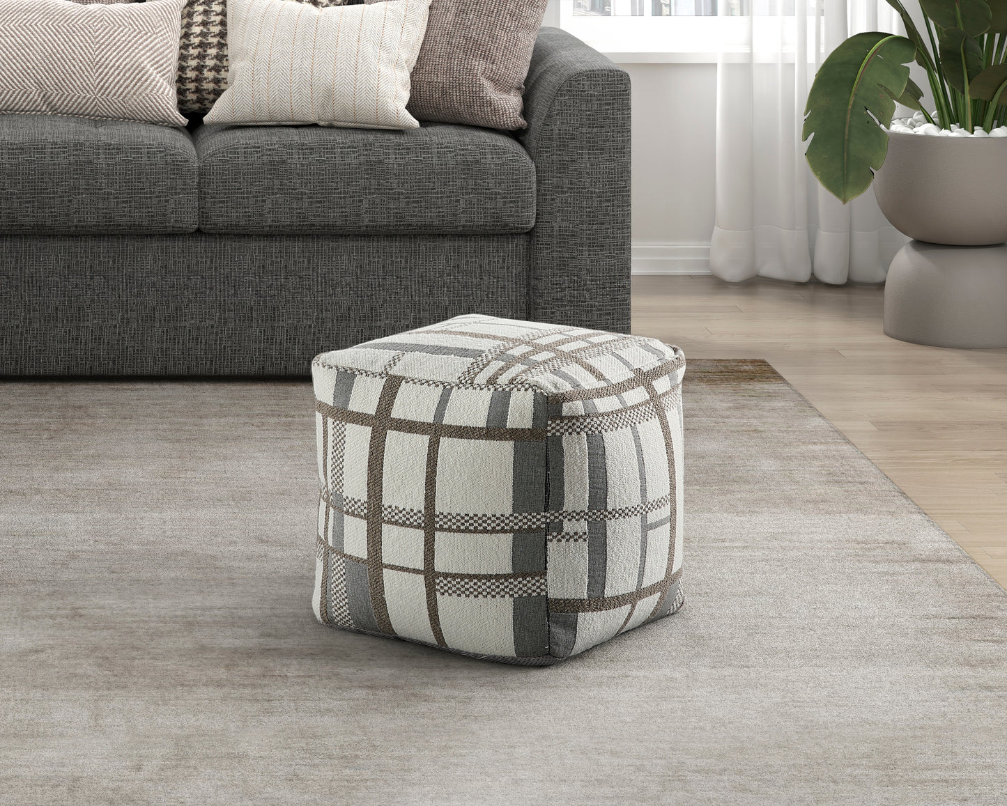 Square Pouf Multi-Color Jacquard Fabric Upholstery Modern Ottoman, Footstool, Non-Slip Floor Pouf, Bean Bag Chair, 1pc Sitting Pouf