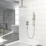 Ceiling Mounted Square Shower System With Adjustable Slide Bar, 16" Rainfall Shower With Handheld - Brushed Nickel