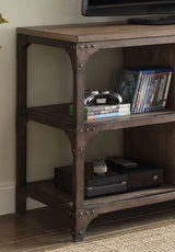 Gorden - TV Stand - Weathered Oak / Antique Silver