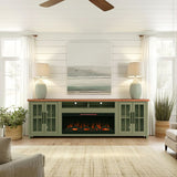 Vineyard - 97" Fireplace TV Stand Console For TVs Up To 100" - Sage Green And Fruitwood Finish