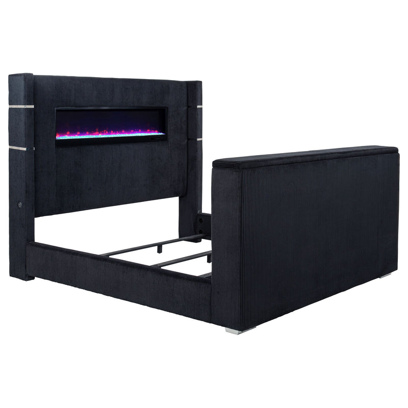 Judah - Eastern King Wingback TV Bed With Motorized Lift And Flame Visualizer - Black