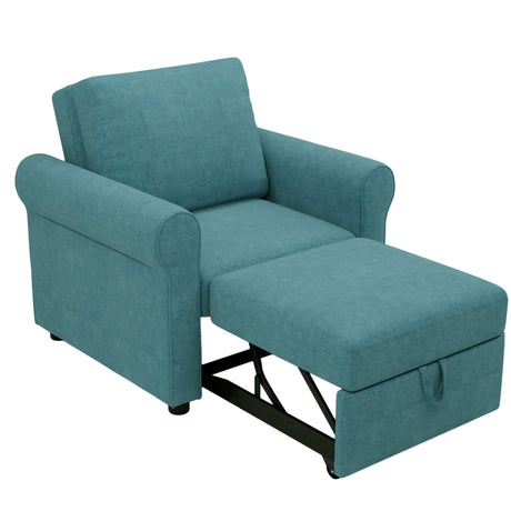 Modern 3 In 1 Convertible Sleeper Chair Bed, Linen Upholstery, Adjustable Backrest