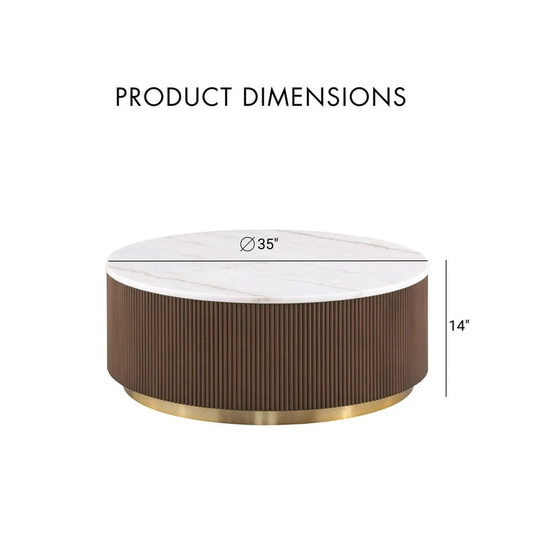 3 Piece Table Set Round Cocktail Table And 2 Round End Tables - Brown / Gold / White