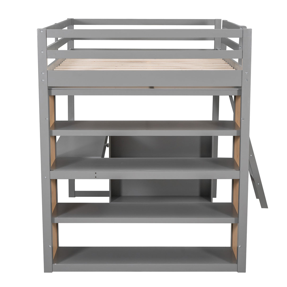 Loft Bed With Ladder, Shelves, And Desk