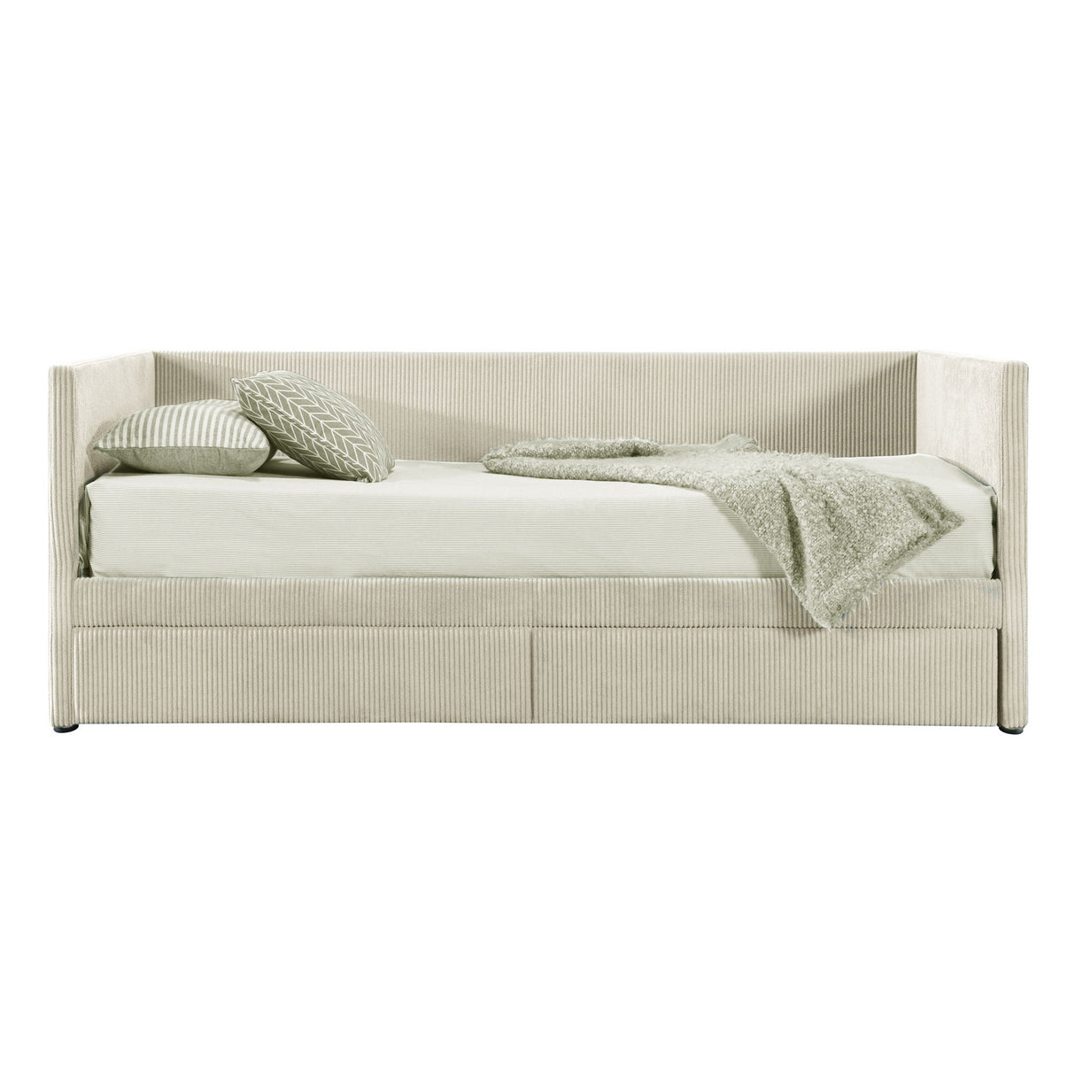 Corduroy Daybed With Two Drawers And Wood Slat
