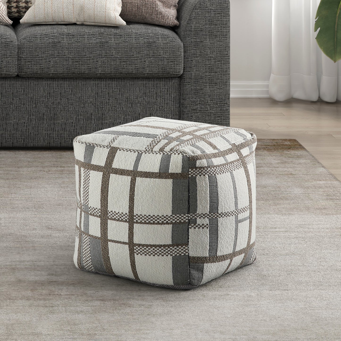 Square Pouf Multi-Color Jacquard Fabric Upholstery Modern Ottoman, Footstool, Non-Slip Floor Pouf, Bean Bag Chair, 1pc Sitting Pouf