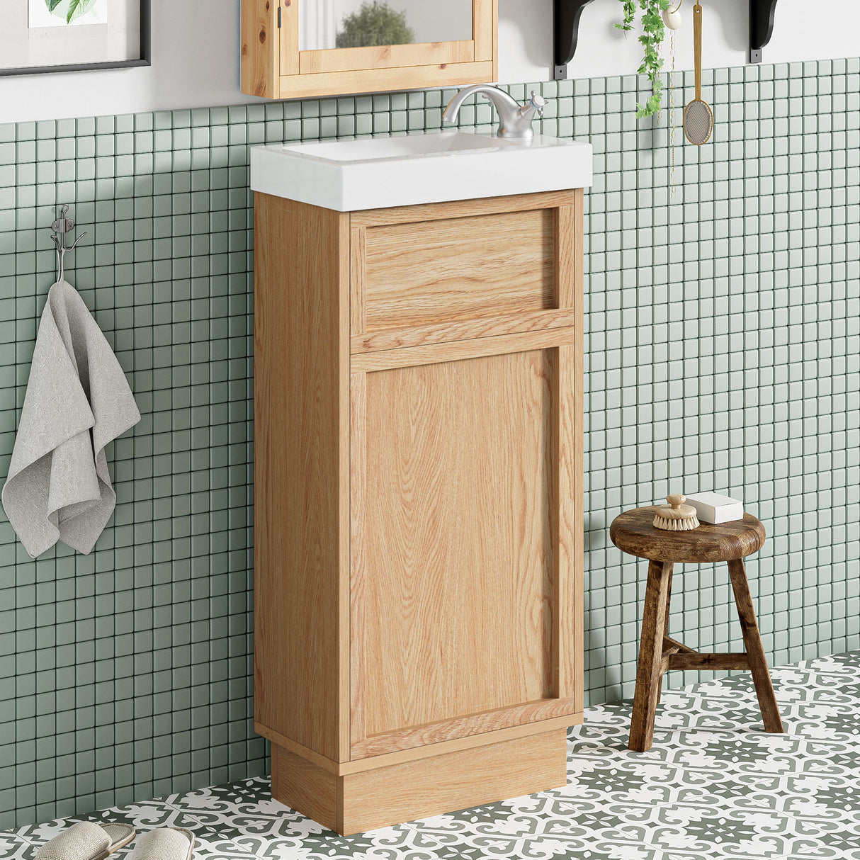 15.75" Bathroom Vanity With Reversible Resin Sink And Cabinet - Wood