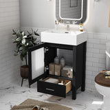 Bathroom Vanity With Ceramic Sink And Ample Storage, Ideal For Small Bathrooms