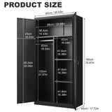 Metal Wardrobe Cabinet With Hanging Rod And Lock Adjustable Shelves Clothing Locker Storage - Black