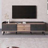 Mid Century TV Stand With 2 Cabinets & Open Compartments, Entertainment Center For Tvs Up To 70'', Television Console For Living Room - Dark Coffee / Black