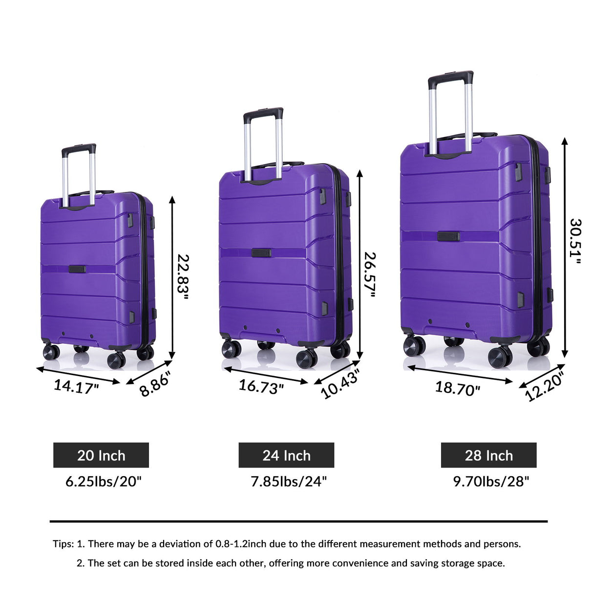 Hardshell Suitcase Spinner Wheels Lightweight Durable Suitcase With Tsa Lock, 3 Piece Set