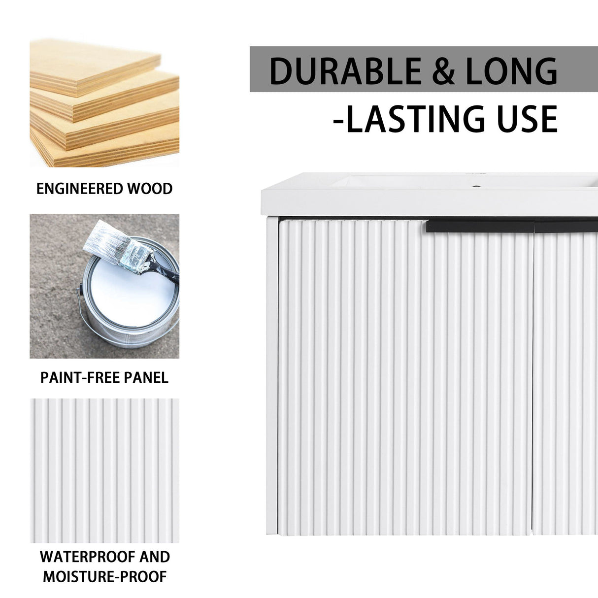 Contemporary Wall Mounted Bathroom Vanity With Resin Double Sink