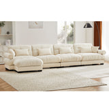 Modern Sectional Sofa With Ottoman, Round Bolster Armrests, Waist And Throw Pillows