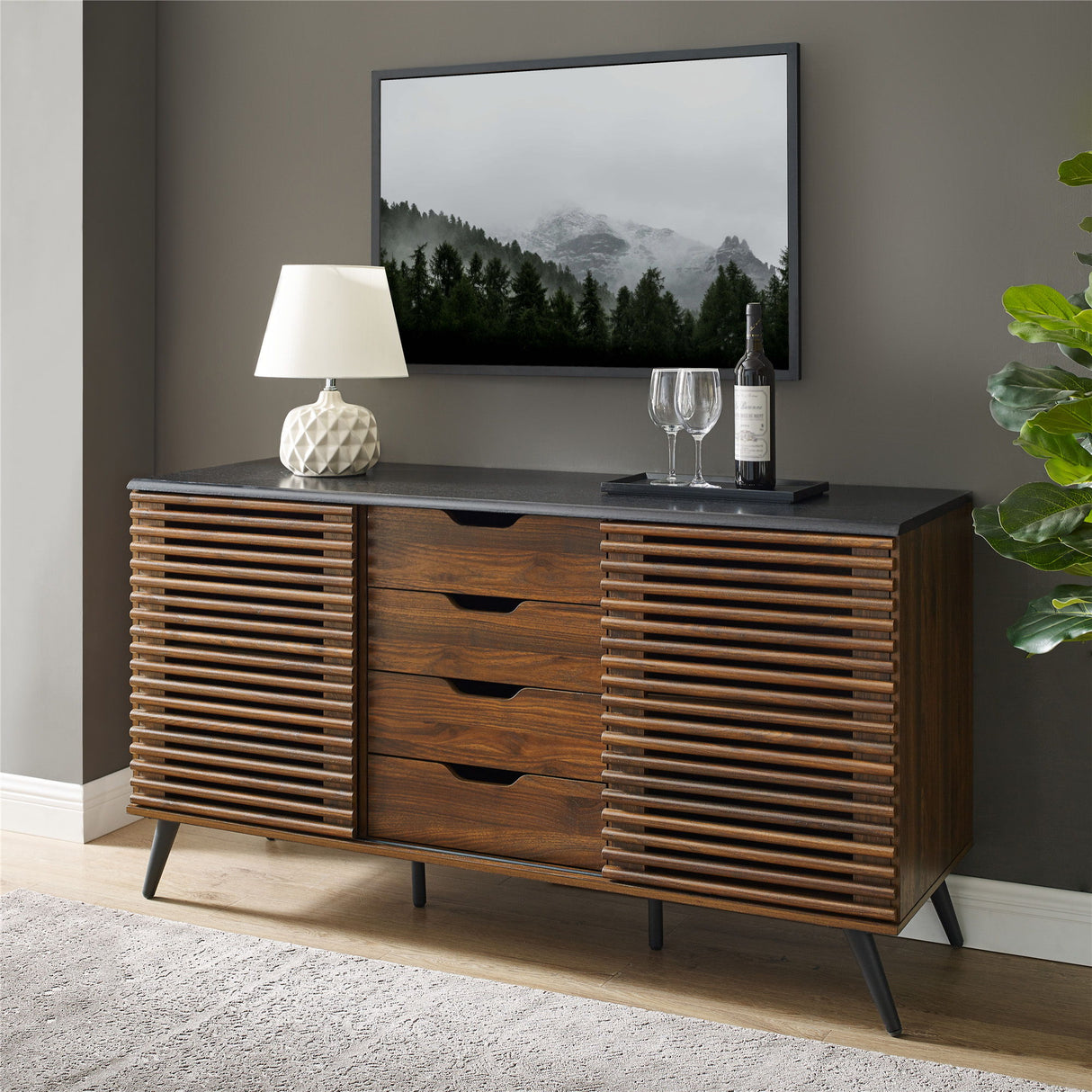 Contemporary Sliding Slat Door Sideboard