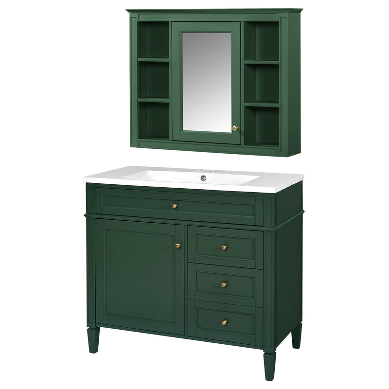 Bathroom Vanity With Top Sink, Storage Cabinet With Mirror, 2 Doors, 3 Drawers, 6 Open Shelves