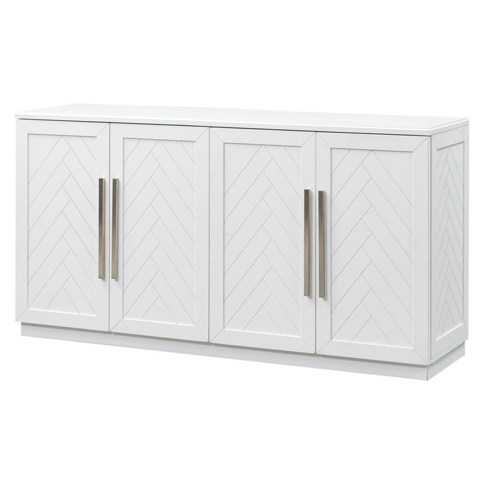 TREXM Sideboard with 4 Doors Large Storage Space Buffet Cabinet with Adjustable Shelves and Silver Handles for Kitchen, Dining Room, Living Room (White)