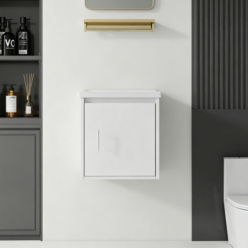 20" Floating Bathroom Vanity Combo With Wall Cabinet, Ceramic Sink & Soft Close Doors - White