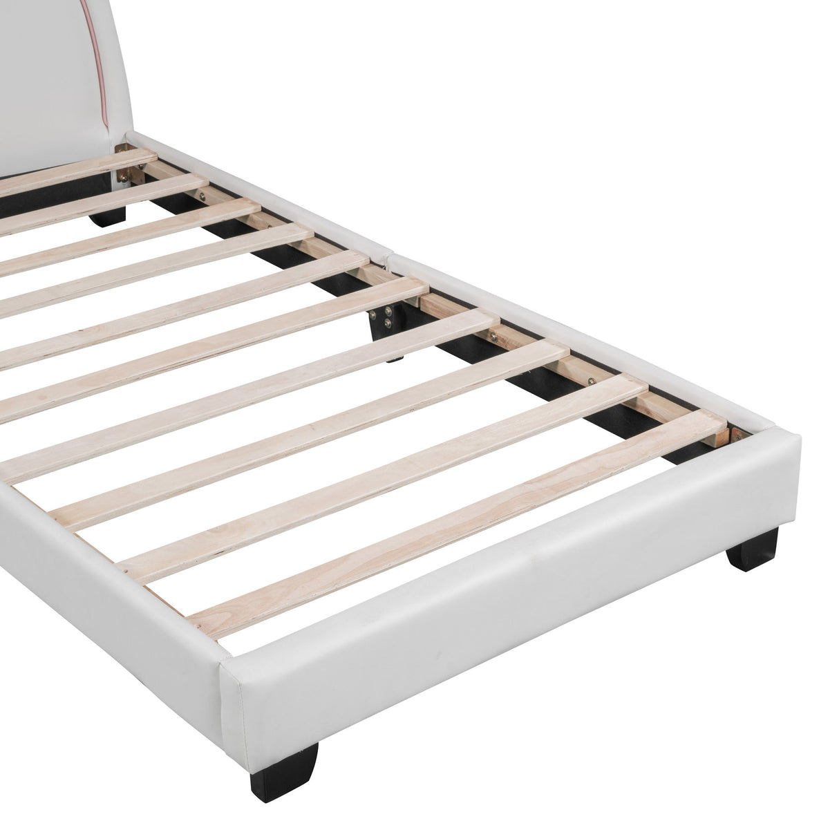 Upholstered Leather Platform Bed With Rabbit Ornament