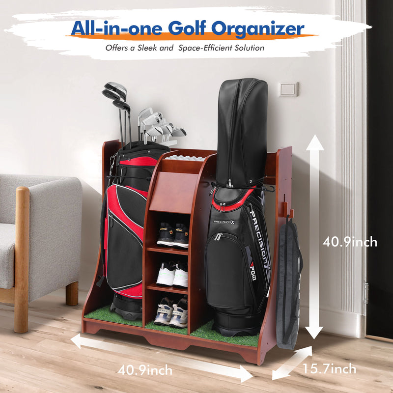 Wood Freestanding Adjustable Multi Use Golf Shelf - Reddish Brown