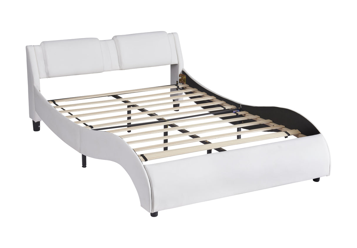 Upholstered Platform Bed With LED Light, Frame Slatted