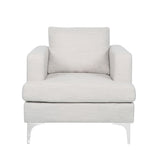Upholstered Fabric Club Chair With Iron Legs - Beige