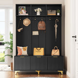 Modern Large Storage Hall Tree With Bench, 6 Hooks
