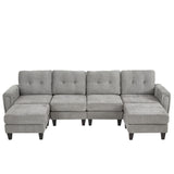 Modular Sectional Sofa With Movable Ottomans, USB Ports & Side Tables