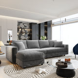 Plush Corduroy 4 Seat Sofa With Soft Pillows And Movable Ottoman