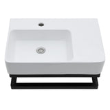 Wall Mounted Rectangular Bathroom Sink With Towel Bar And Faucet Hole - White
