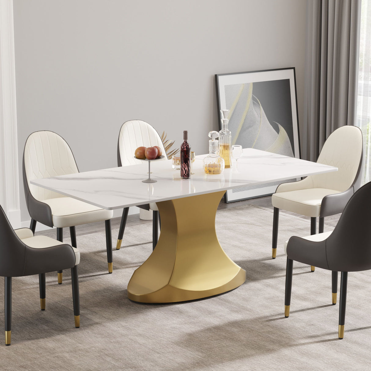 Modern Artificial Stone Panel Stainless Steel Curved Legs, Can Accommodate 6 - 8 People