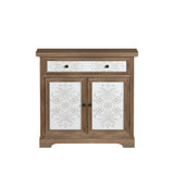 Accent Cabinet With Carved Floral Panels, Sideboard With Drawer And Double Doors - Antique Brown / White