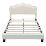 Upholstered Elegant Flowers Headboard With LED Light Strip, Platform Bed With Slats Support