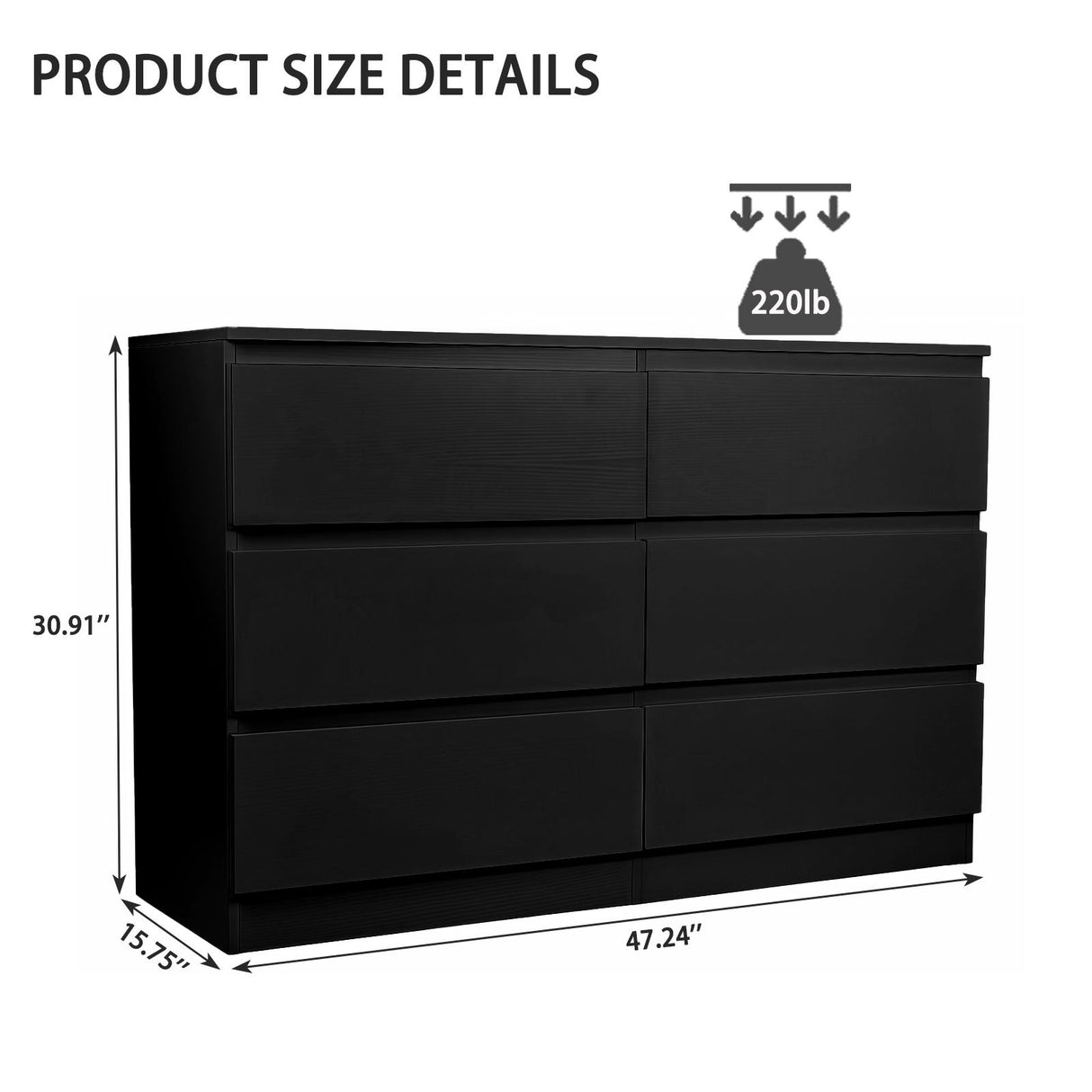 6 Drawer Dresser With Spacious Countertop And Concealed Handles