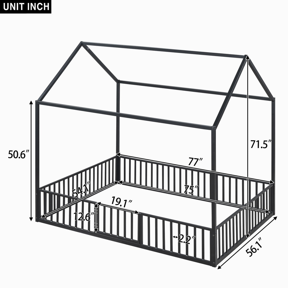 Metal House Bed With Fence And Door