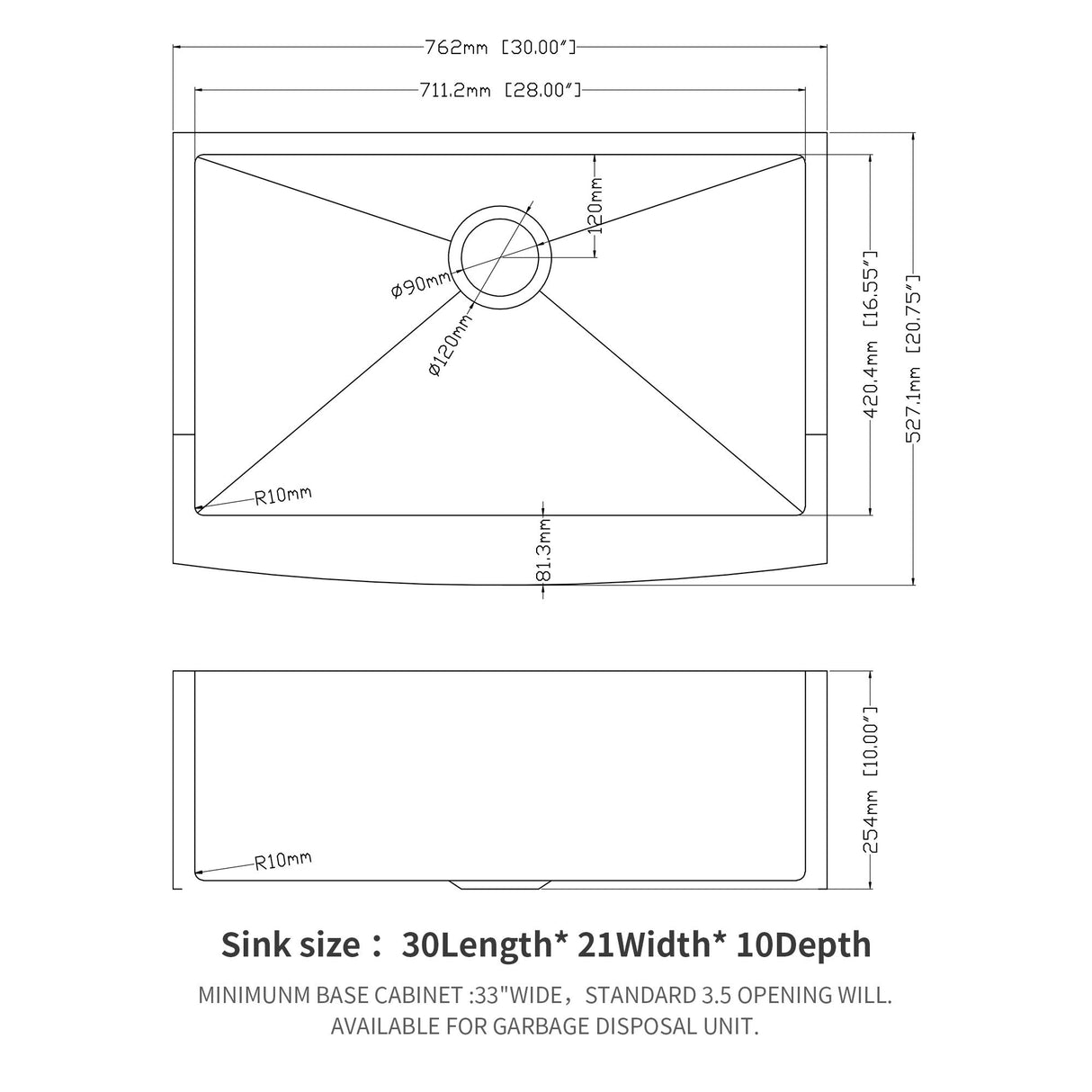 Farmhouse Kitchen Sink Stainless Steel Apron Front