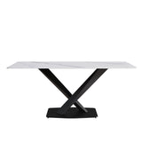 Modern Artificial Stone Straight Edge Metal X Leg Dining Table, 6 People
