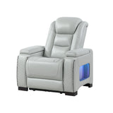 Power Recliner With Power Headrest And LED Bookshelf Arms, USB Charging - Grey