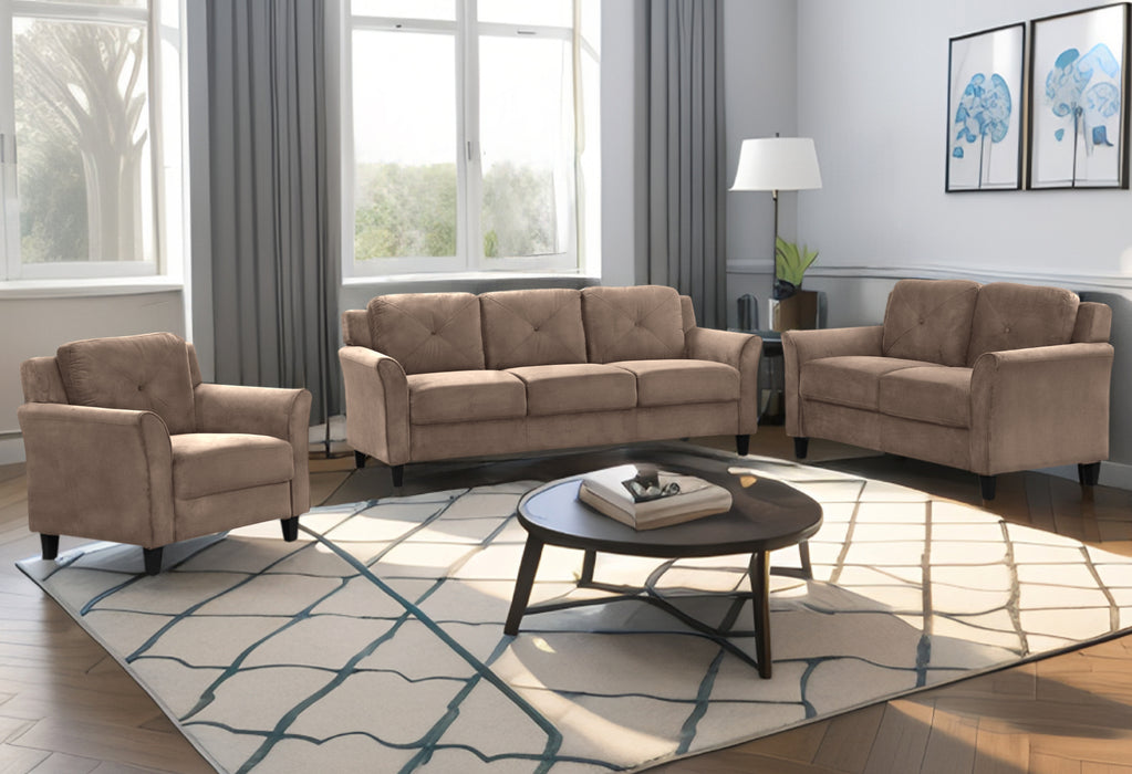 Stylish flannel living room two piece sofa set, brown flannel