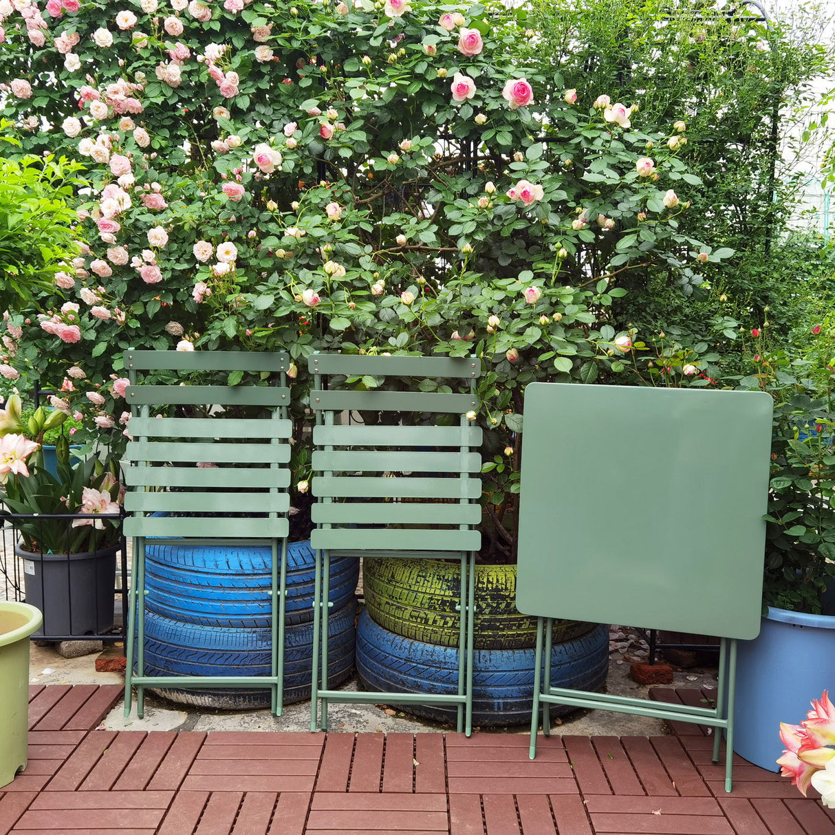 3 Piece Patio Bistro Set Of Foldable Square Table And Chairs
