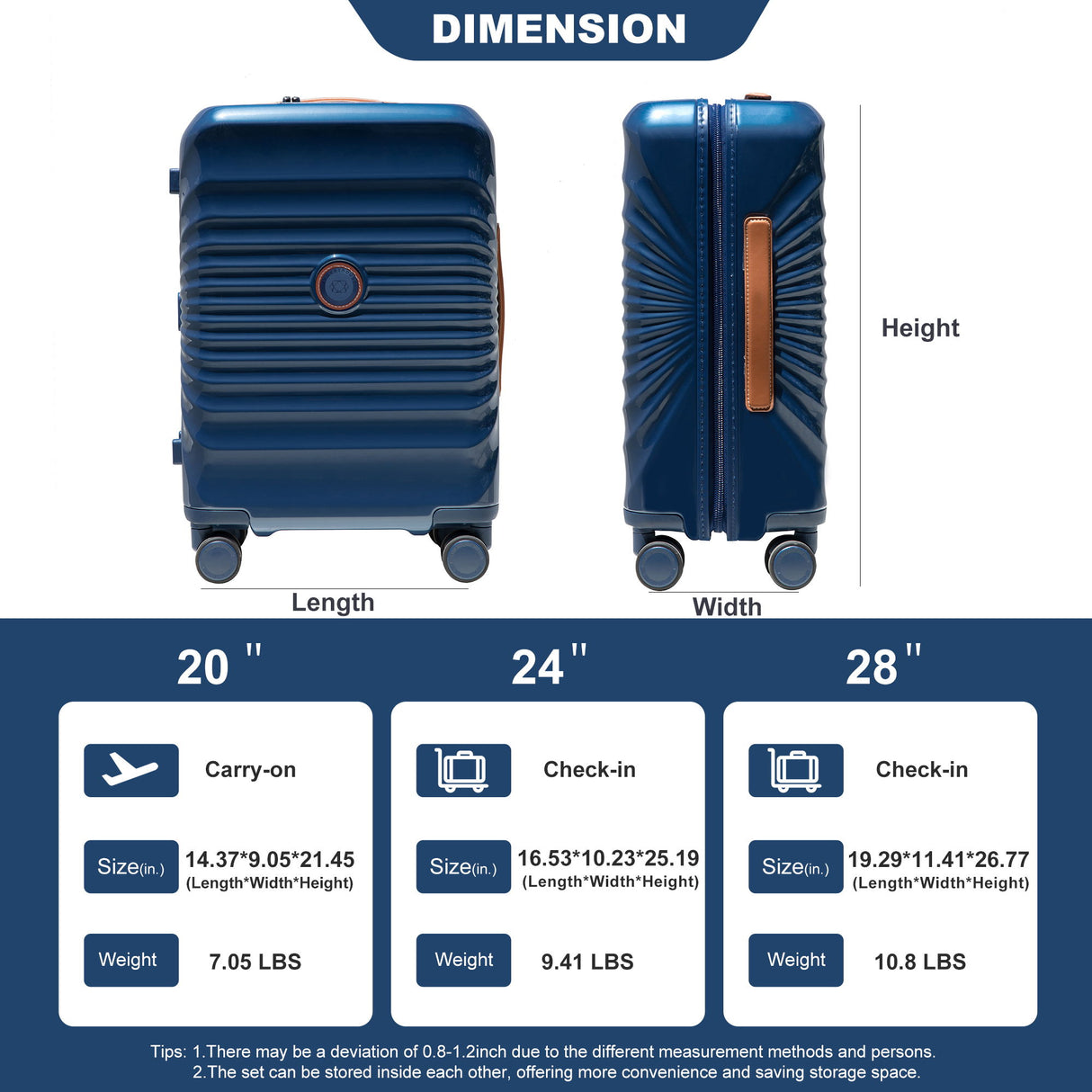 24" Luggage Lightweight Suitcase Tsa Lock USB Port Luggage Wheel