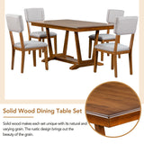 Topmax - 5 Piece Rustic Dining Table Set With 4 Upholstered Chairs, Rectangular Dining Table With Trestle Table Base
