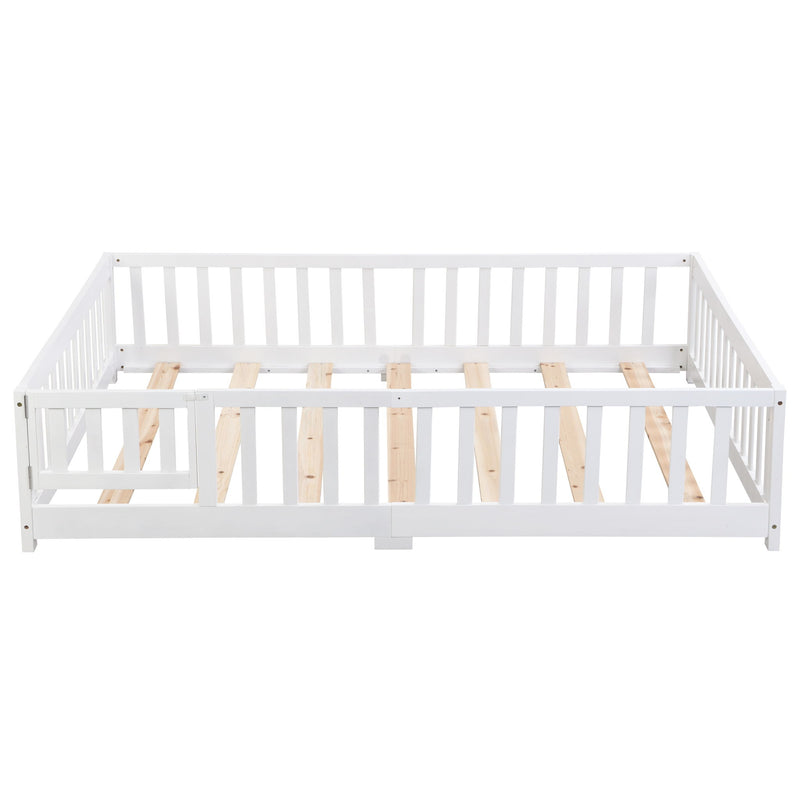 Solid Wood Floor Bed With Door And Fence For Children