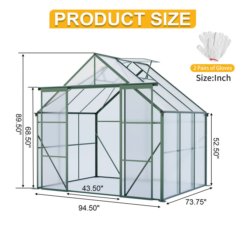 Double Door Polycarbonate house Raised Base And Anchor Aluminum Heavy Duty Walk In houses For Outdoor Backyard In All Season