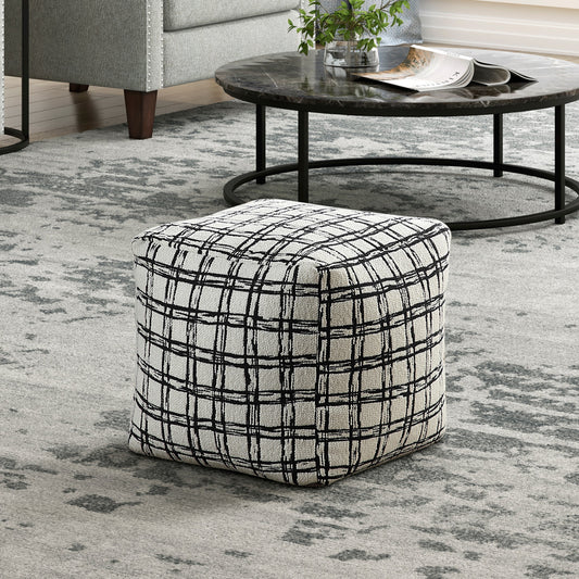 Modern Square Pouf Pattered Black White Fabric Upholstered Ottoman, Non-Slip Floor Pouf, Bean Bag Chair, 1pc Sitting Pouf