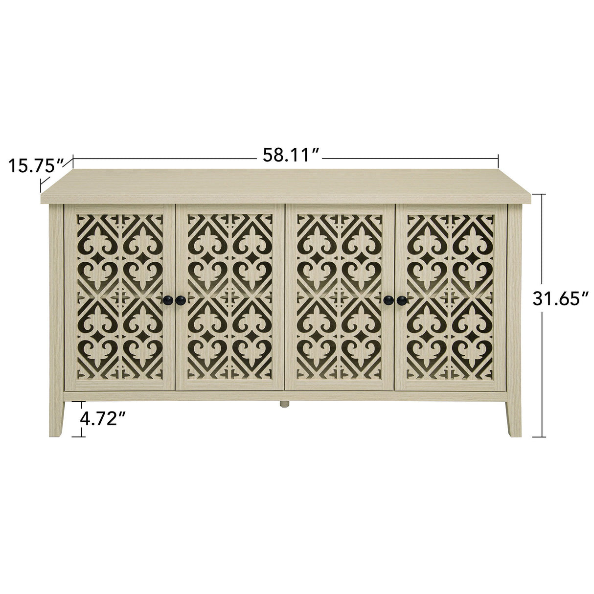 Hollowed Out Cabinet With 4 Doors, American Furniture, Suitable For Bedroom, Living Room, Study - Natural