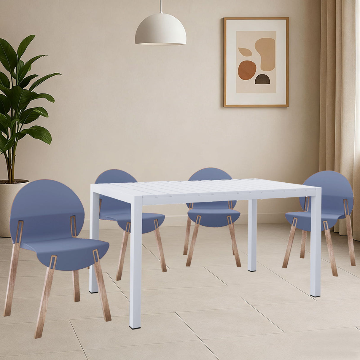 4 Piece Set Of Single Chairs With Long Table