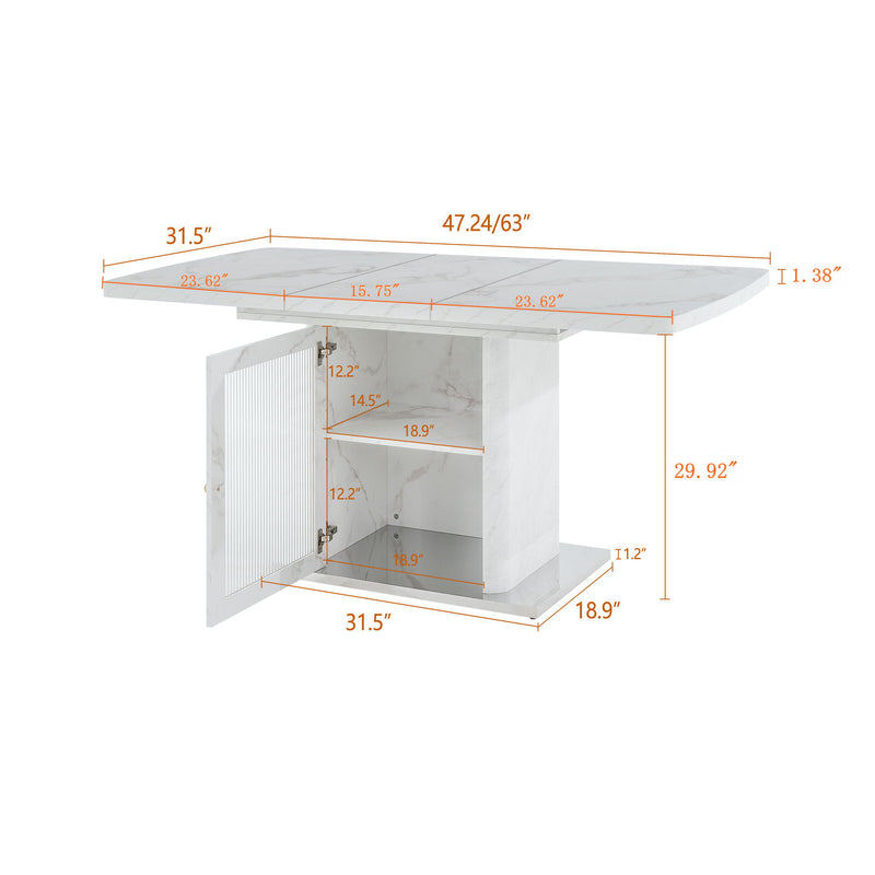 Modern Rectangle Dining Table With Stretchable Top, Storage Cabinet