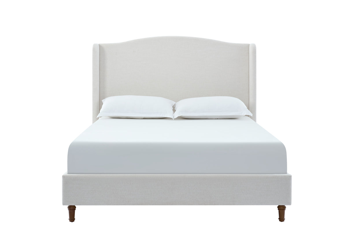 Hannah - Upholstered Wingback Bed Size / Tall Headboard Upholstered King Bed / Premium Textured Canvas Chenille Look / Minimalist Designs / No Box Spring Needed